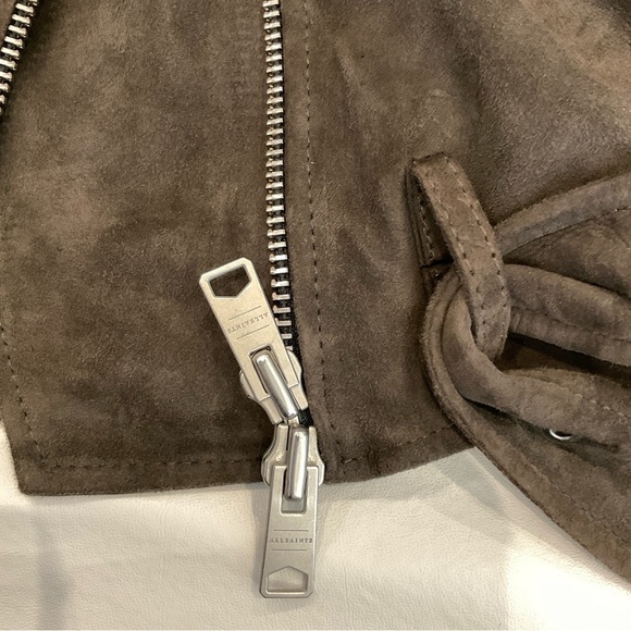 All Saints Jensen Biker Leather Suede Jacket Size 2 Taupe - Picture 9 of 16